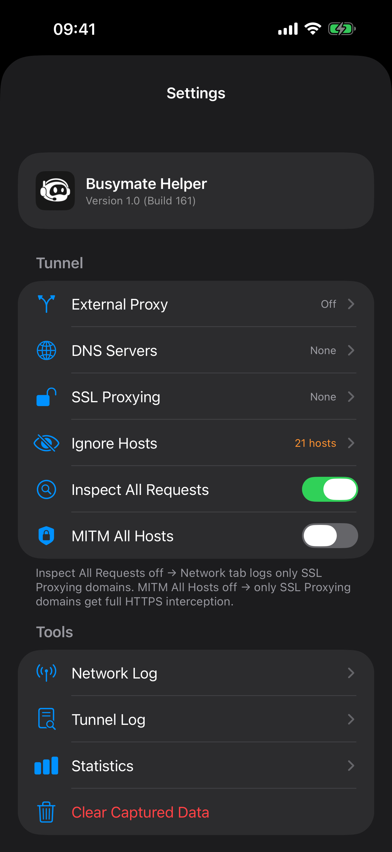 Busymate Helper SSL-proxy domain settings on iPhone